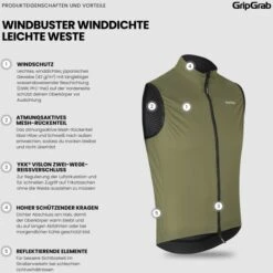 GripGrab WindBuster Winddichte Leichte Weste - Olive Green -Gripgrab gripgrab windbuster windproof lightweight vest olive green 14 1559398