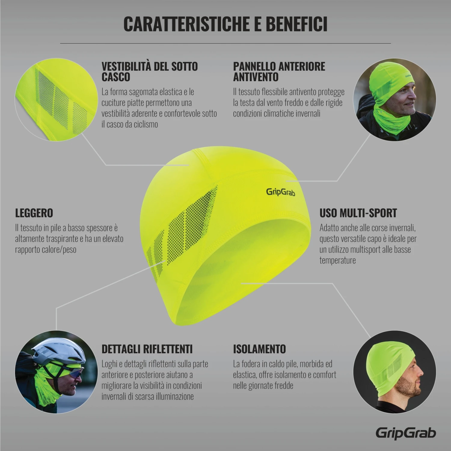 GripGrab Winddichte Leichte Thermal Hi-Vis Unterhelm Mütze - Yellow Hi-Vis 8 GripGrab Winddichte Leichte Thermal Hi-Vis Unterhelm Mütze - Yellow Hi-Vis – Bild 6