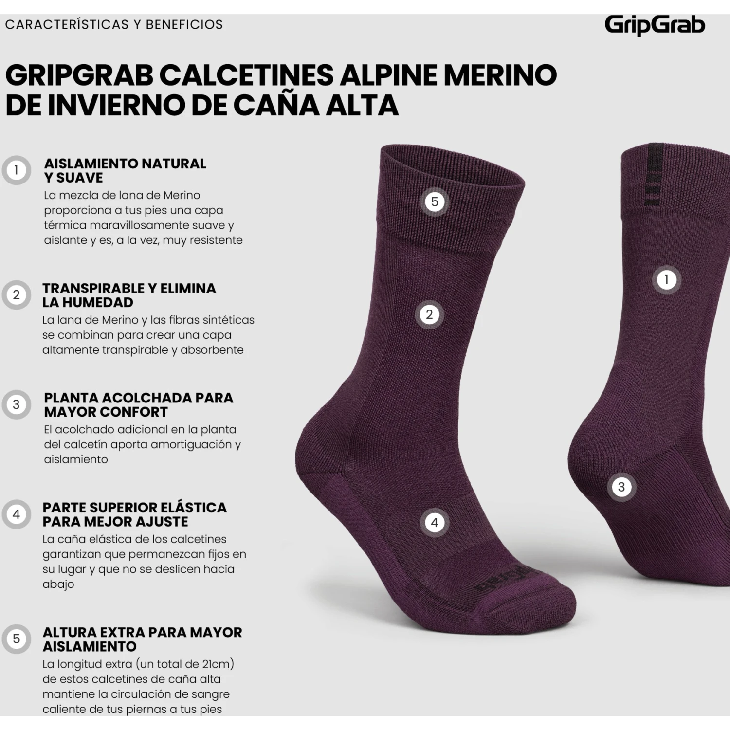 GripGrab Alpine Merino High Cut Winter Fahrradsocken - Dark Red 11 GripGrab Alpine Merino High Cut Winter Fahrradsocken - Dark Red – Bild 9