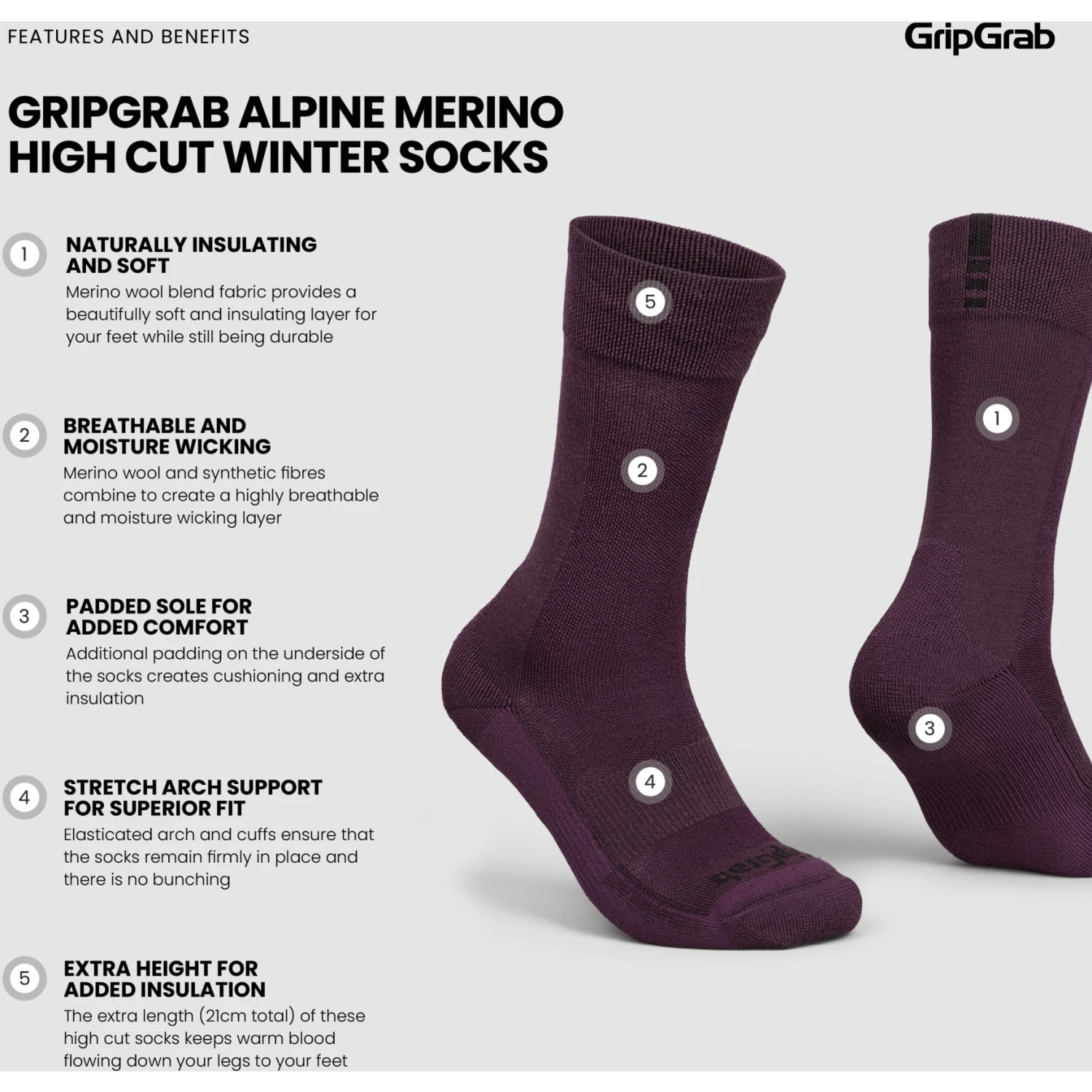 GripGrab Alpine Merino High Cut Winter Fahrradsocken - Dark Red 10 GripGrab Alpine Merino High Cut Winter Fahrradsocken - Dark Red – Bild 8