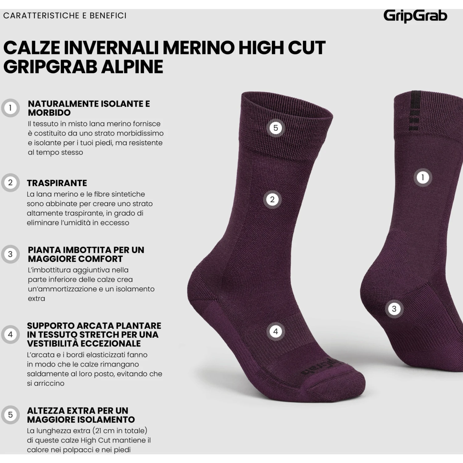 GripGrab Alpine Merino High Cut Winter Fahrradsocken - Dark Red 13 GripGrab Alpine Merino High Cut Winter Fahrradsocken - Dark Red – Bild 11