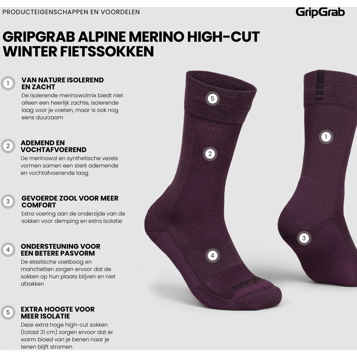 GripGrab Alpine Merino High Cut Winter Fahrradsocken - Dark Red 14 GripGrab Alpine Merino High Cut Winter Fahrradsocken - Dark Red – Bild 12