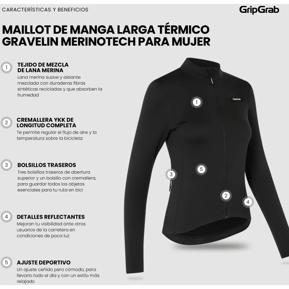 GripGrab Damen Gravelin Merinotech Thermo Langarmtrikot - Schwarz 11 GripGrab Damen Gravelin Merinotech Thermo Langarmtrikot - Schwarz – Bild 9