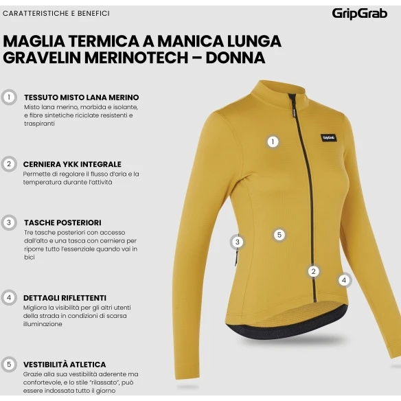 GripGrab Damen Gravelin Merinotech Thermo Langarmtrikot - Mustard Yellow 15 GripGrab Damen Gravelin Merinotech Thermo Langarmtrikot - Mustard Yellow – Bild 13