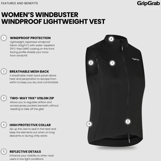 GripGrab Damen WindBuster Winddichte Leichte Weste - Schwarz 11 GripGrab Damen WindBuster Winddichte Leichte Weste - Schwarz – Bild 9